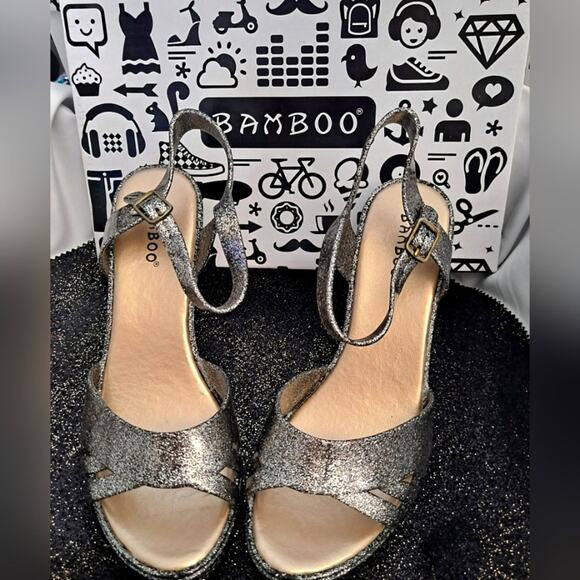 Sz 6 Silver Glitter Jelly Block High Heel Sandals Shoes NEW Platform Met… - Picture 1 of 8